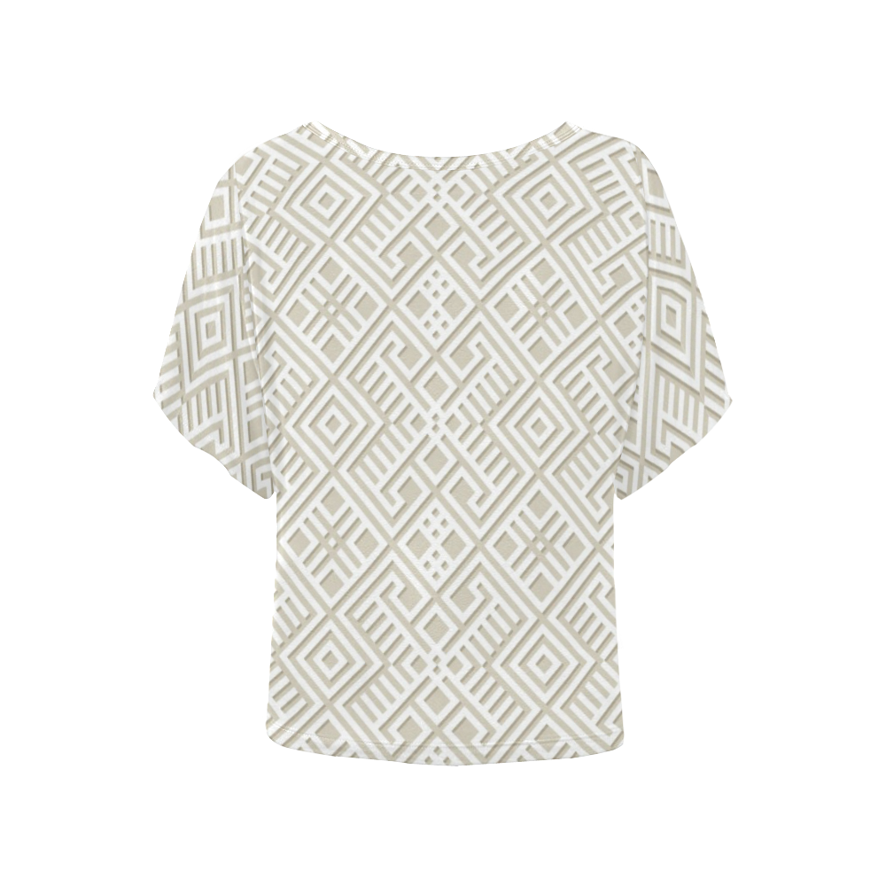 White 3D Geometric Pattern Women's Batwing-Sleeved Blouse T shirt (Model T44)