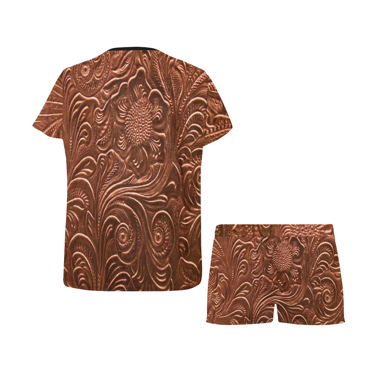 Embossed Copper Flowers Women's Short Pajama Set