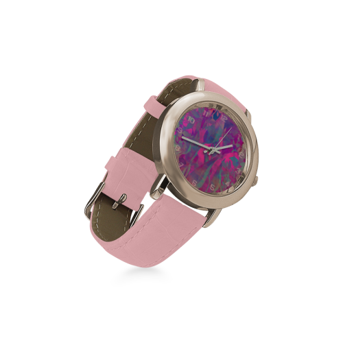 clock flower2 watch Women's Rose Gold Leather Strap Watch(Model 201)