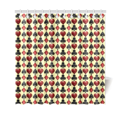 Las Vegas  Black and Red Casino Poker Card Shapes on Yellow Shower Curtain 69"x70"