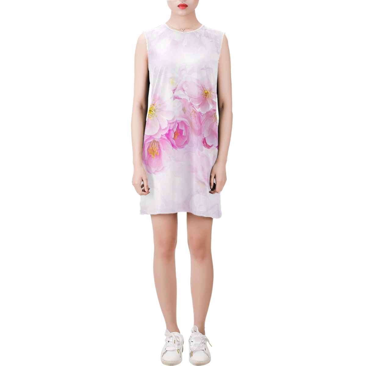 Delicate floral 418 by JamColors Sleeveless Round Neck Shift Dress (Model D51)