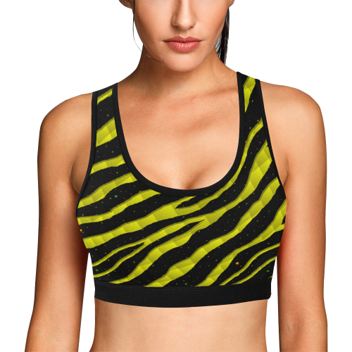 Ripped SpaceTime Stripes - Yellow Women's All Over Print Sports Bra (Model T52)
