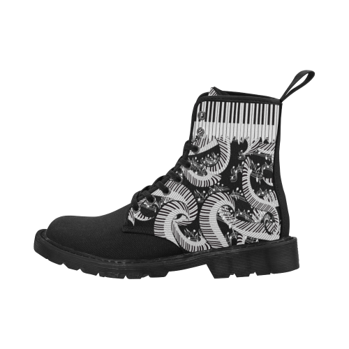 Piano Print Boots Music Print Martin Boots for Women (Black) (Model 1203H)