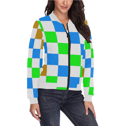 CHECKERBOARD 429A All Over Print Bomber Jacket for Women (Model H36)