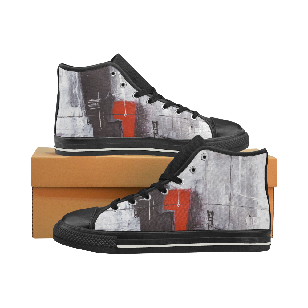 Black & red Women's Classic High Top Canvas Shoes (Model 017)