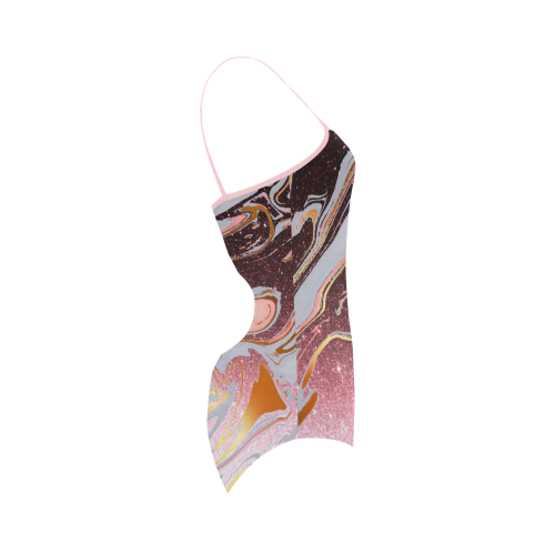 rose gold Glitter gradient marble Strap Swimsuit ( Model S05)