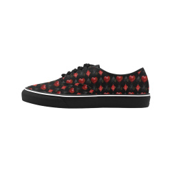 Las Vegas Black and Red Casino Poker Card Shapes / Black Classic Women's Canvas Low Top Shoes/Large (Model E001-4)