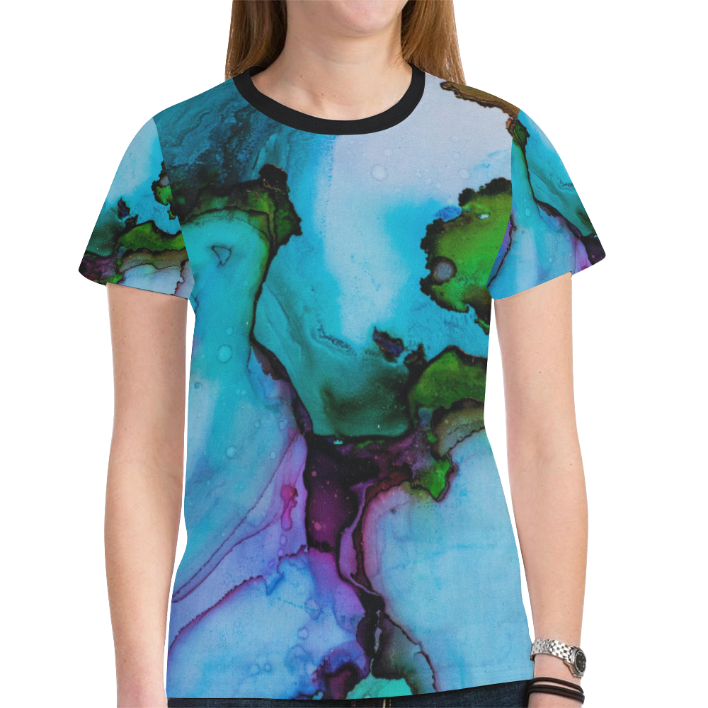Blue green ink New All Over Print T-shirt for Women (Model T45)