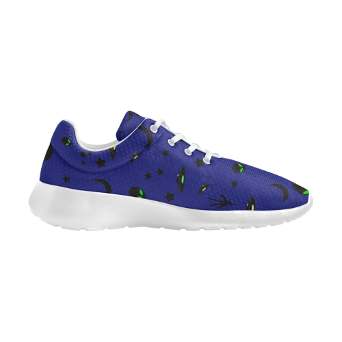 Alien Flying Saucers Stars Pattern (Blue/White) Women's Athletic Shoes (Model 0200)