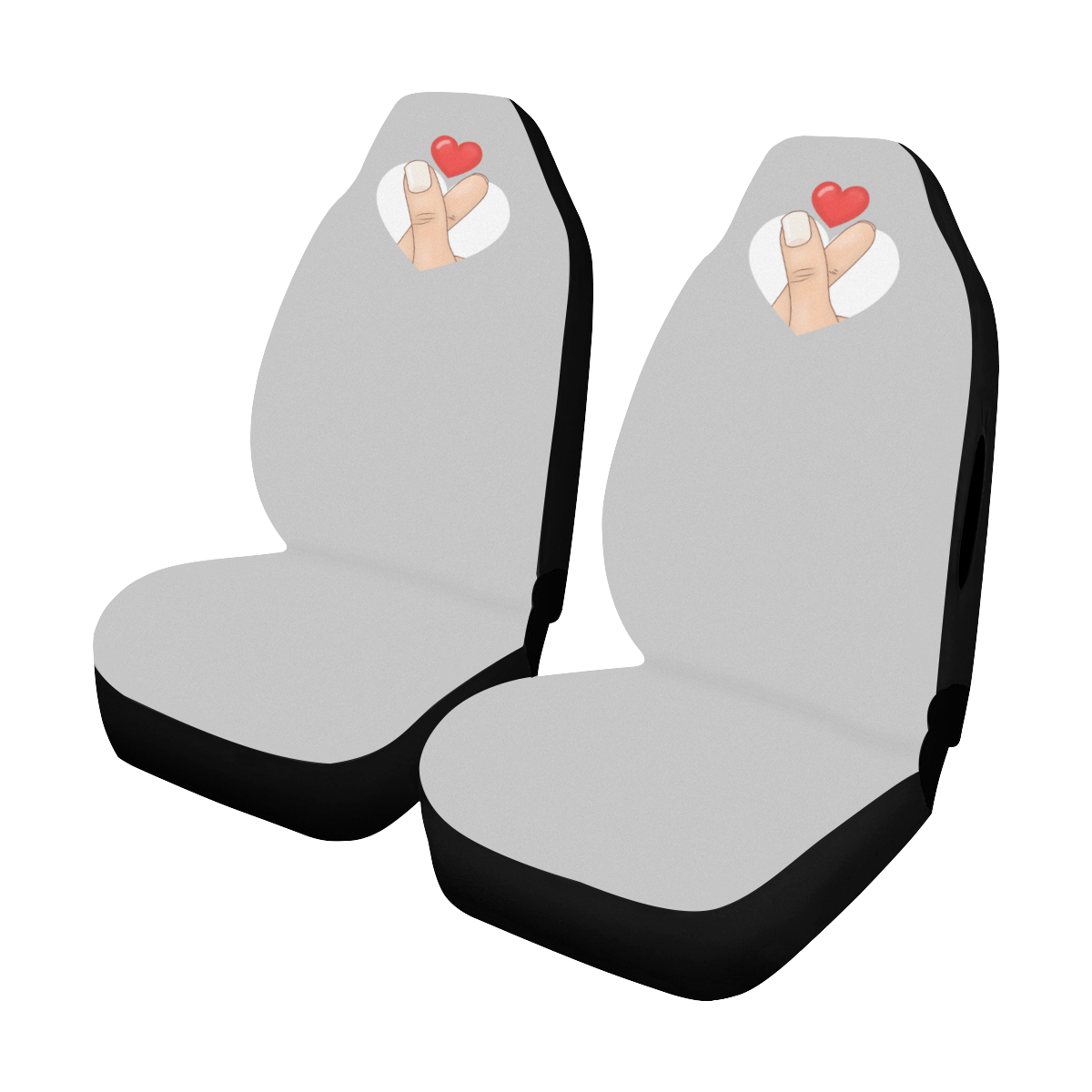 Red Heart Fingers on Silver Car Seat Cover Airbag Compatible (Set of 2)