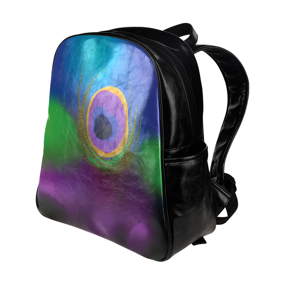 peacock abstract 1 high res Multi-Pockets Backpack (Model 1636)