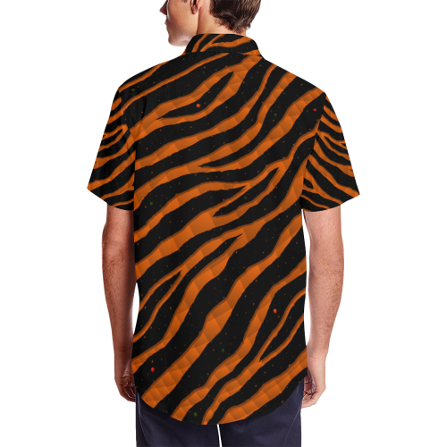 Ripped SpaceTime Stripes - Orange Men's Short Sleeve Shirt with Lapel Collar (Model T54)