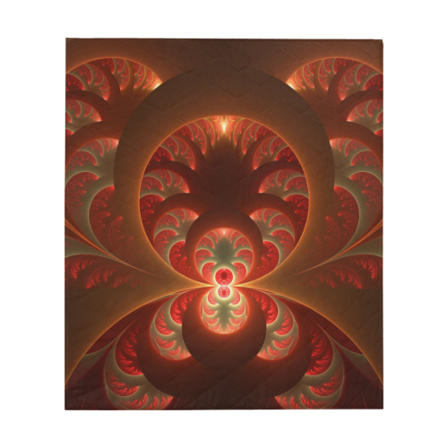 Magical Luminous Red Orange Modern Abstract Fractal Art Quilt 60"x70"