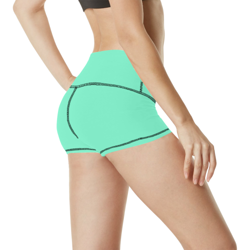 color aquamarine Women's All Over Print Yoga Shorts (Model L17)