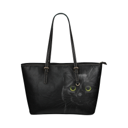 Black Cat Leather Tote Bag/Small (Model 1651)