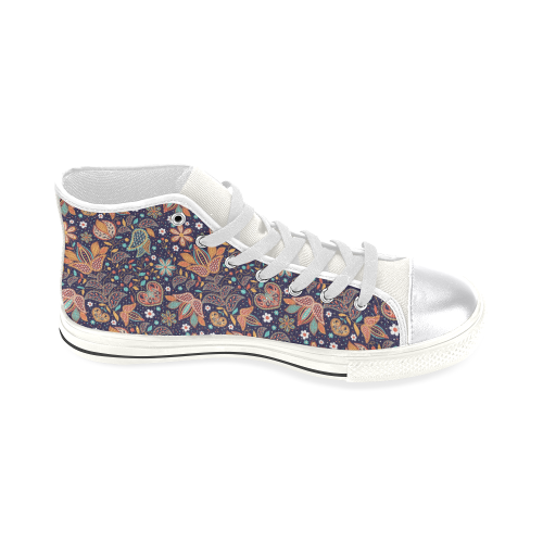 Floral Paisley Pattern - Navy Women's Classic High Top Canvas Shoes (Model 017)