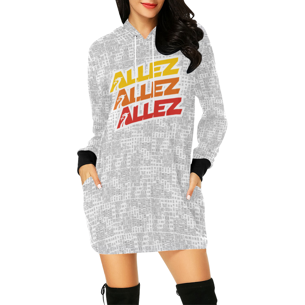 Allez Allez Allez White All Over Print Hoodie Mini Dress (Model H27)