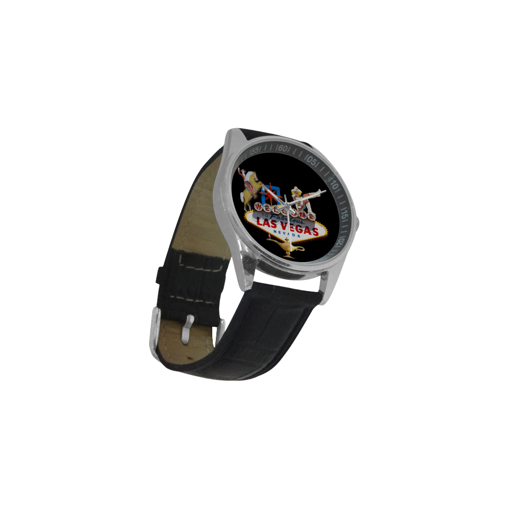 Las Vegas Welcome Sign Men's Casual Leather Strap Watch(Model 211)