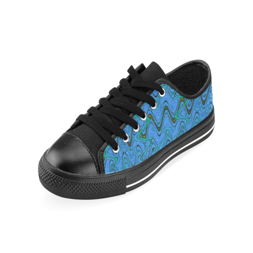 Blue Green and Black Waves pattern design Canvas Women's Shoes/Large Size (Model 018)