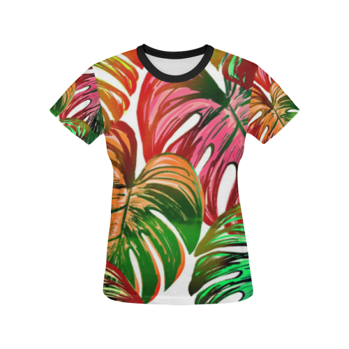 Pretty Leaves D by JamColors All Over Print T-shirt for Women/Large Size (USA Size) (Model T40)