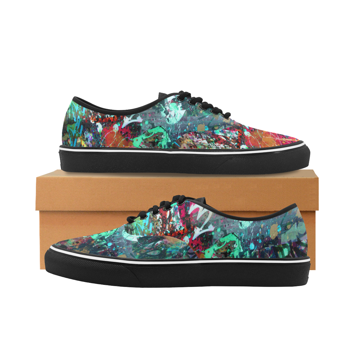 Graffiti Wall and Paint Splatter Classic Men's Canvas Low Top Shoes/Large (Model E001-4)