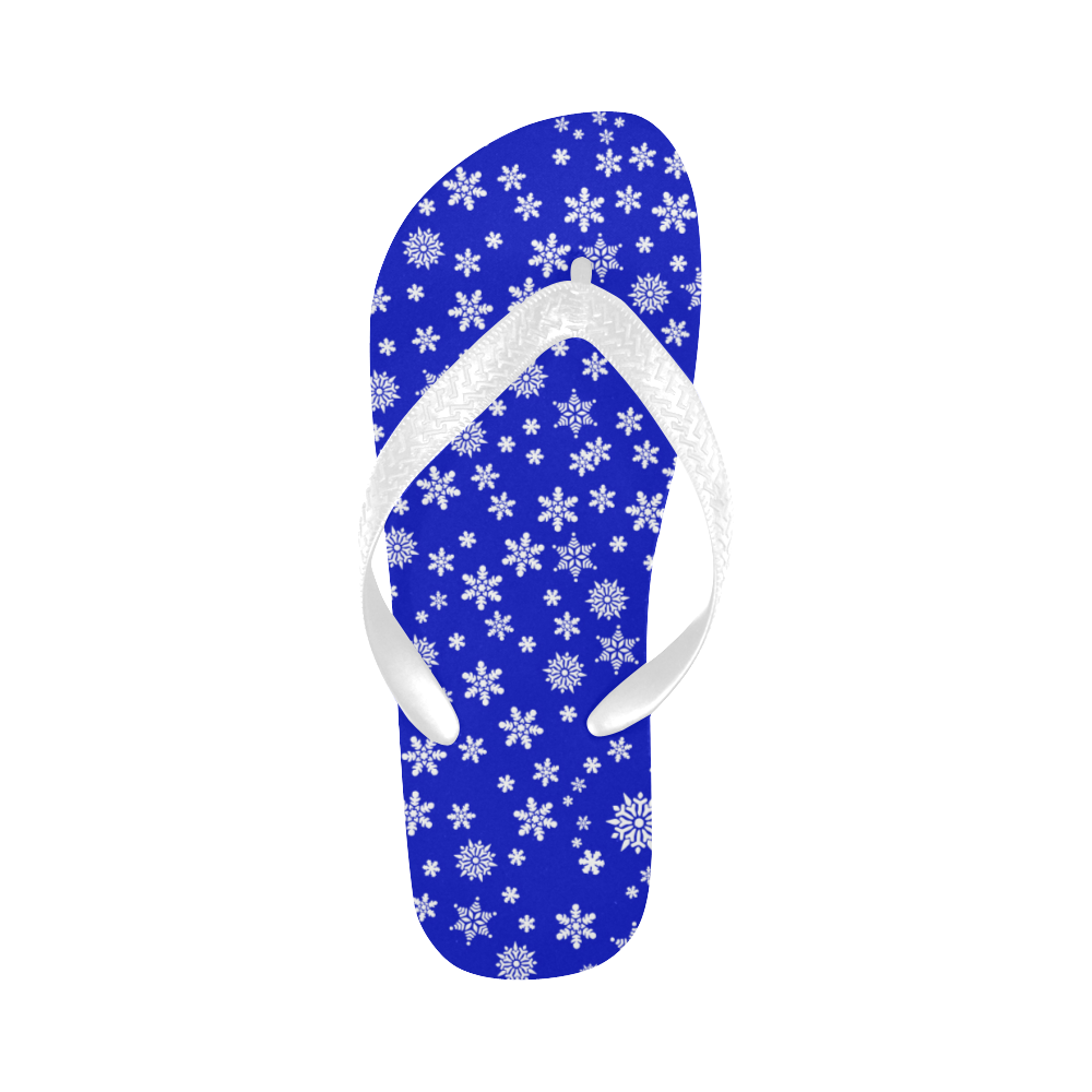 Christmas White Snowflakes on Blue Flip Flops for Men/Women (Model 040)