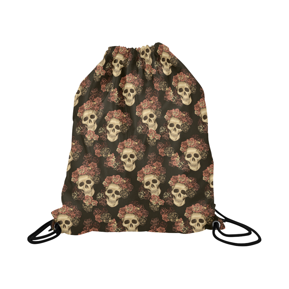 Skull and Rose Pattern Large Drawstring Bag Model 1604 (Twin Sides)  16.5"(W) * 19.3"(H)