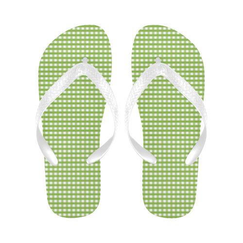 Green Gingham Checked Pattern Flip Flops for Men/Women (Model 040)