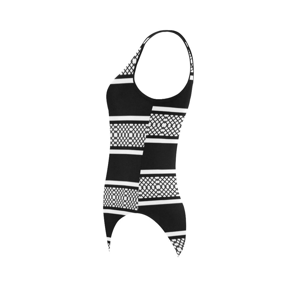 Black and White Lattice Vest One Piece Swimsuit (Model S04)