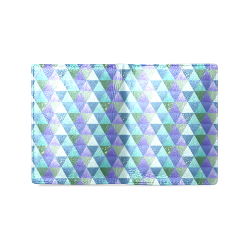 Triangle Pattern - Blue Violet Teal Green Men's Leather Wallet (Model 1612)