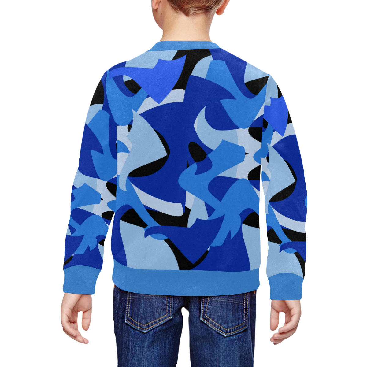 Camouflage Abstract Blue and Black All Over Print Crewneck Sweatshirt for Kids (Model H29)