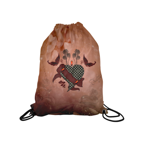 Heart with butterflies Medium Drawstring Bag Model 1604 (Twin Sides) 13.8"(W) * 18.1"(H)