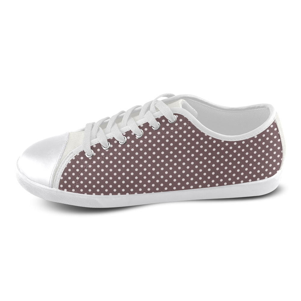 Chocolate brown polka dots Canvas Shoes for Women/Large Size (Model 016)