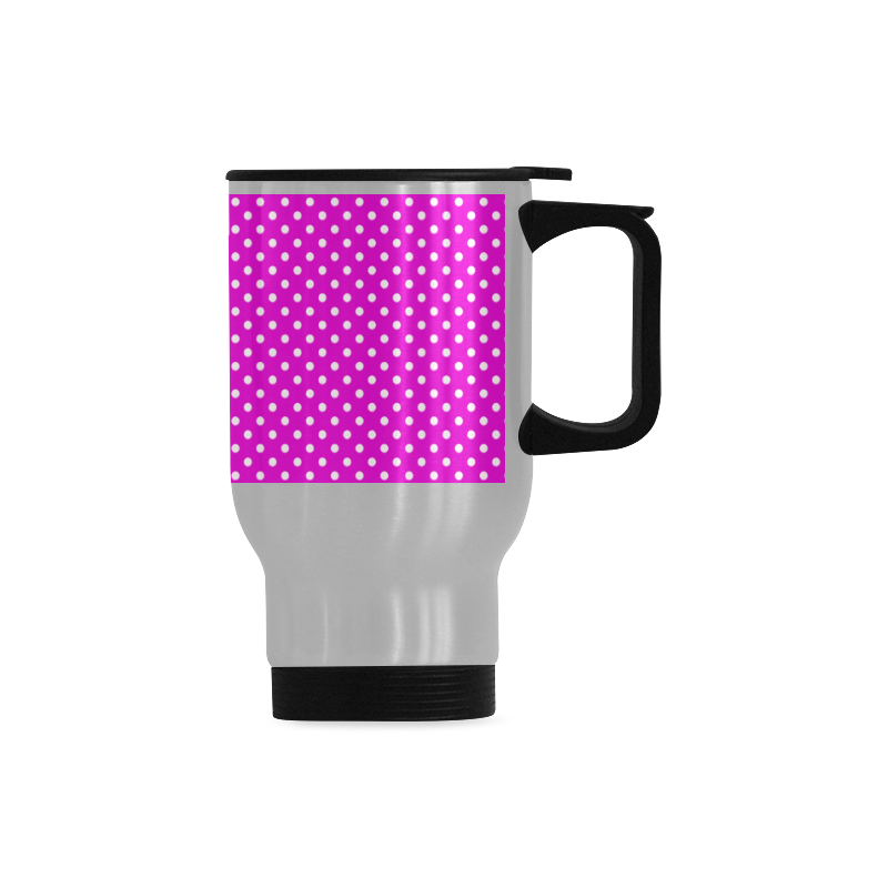 Pink polka dots Travel Mug (Silver) (14 Oz)