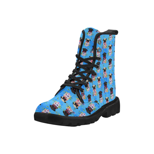 Pugs In Spring Flowers Boots Martin Boots for Women (Black) (Model 1203H)
