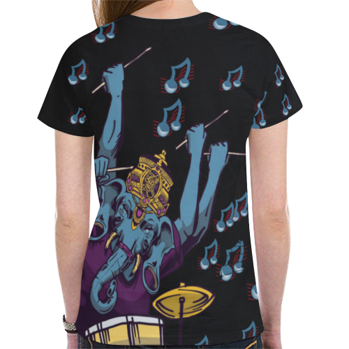 All Over Shirt Ganesha Drummer Music Design New All Over Print T-shirt for Women (Model T45)