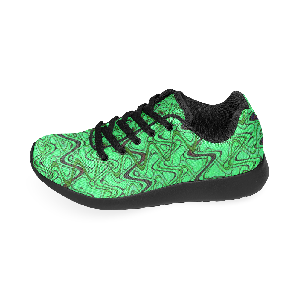 Green and Black Waves pattern design Women’s Running Shoes (Model 020)