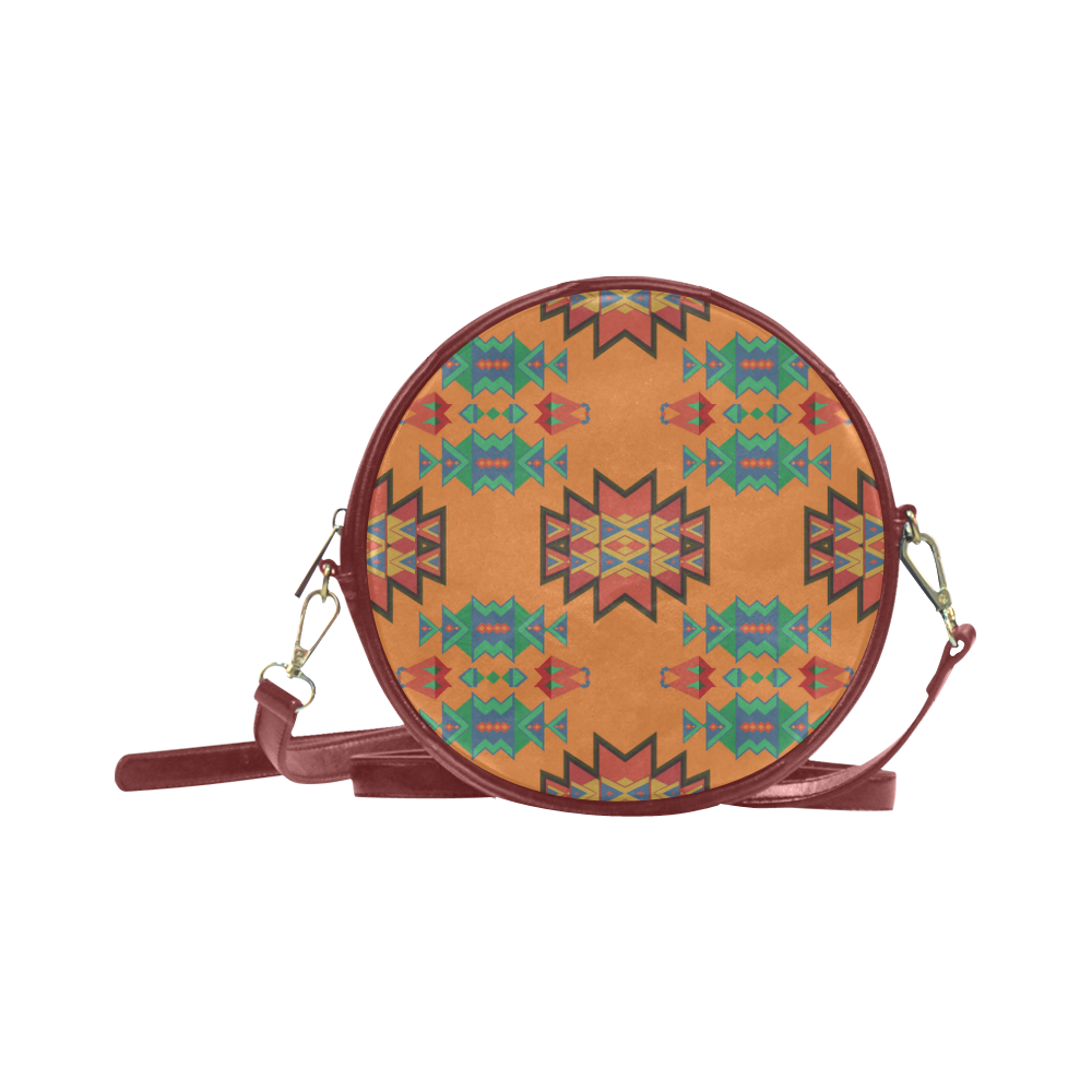 Misc shapes on an orange background Round Sling Bag (Model 1647)