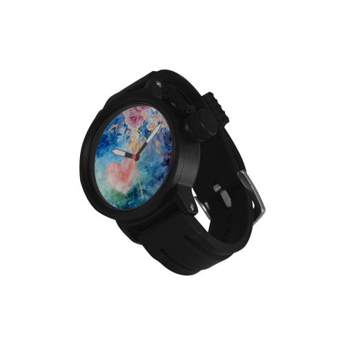 Heart and Flowers - Pink and Blue Men's Sports Watch(Model 309)