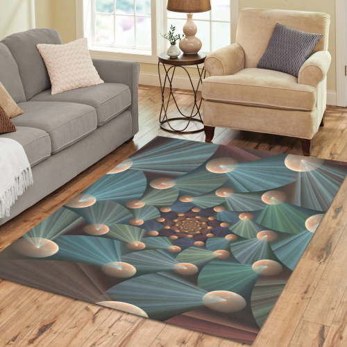 Modern Abstract Fractal Art With Depth Brown Slate Turquoise Area Rug7'x5'