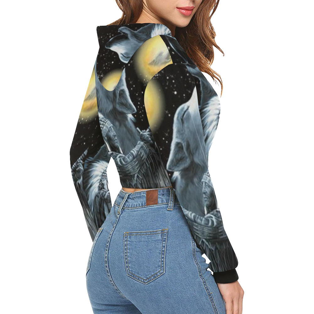 Embrace The Wolf Spirit All Over Print Crop Hoodie for Women (Model H22)
