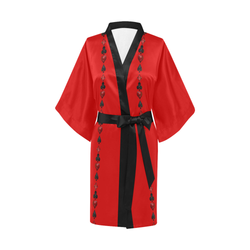 Black and Red Casino Poker Card Shapes Kimono Robe
