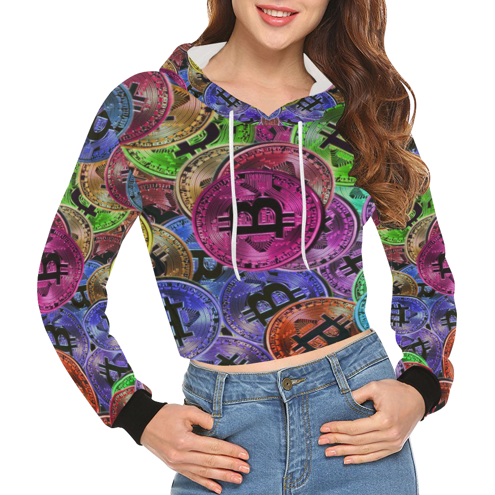 BITCOIN 2 All Over Print Crop Hoodie for Women (Model H22)