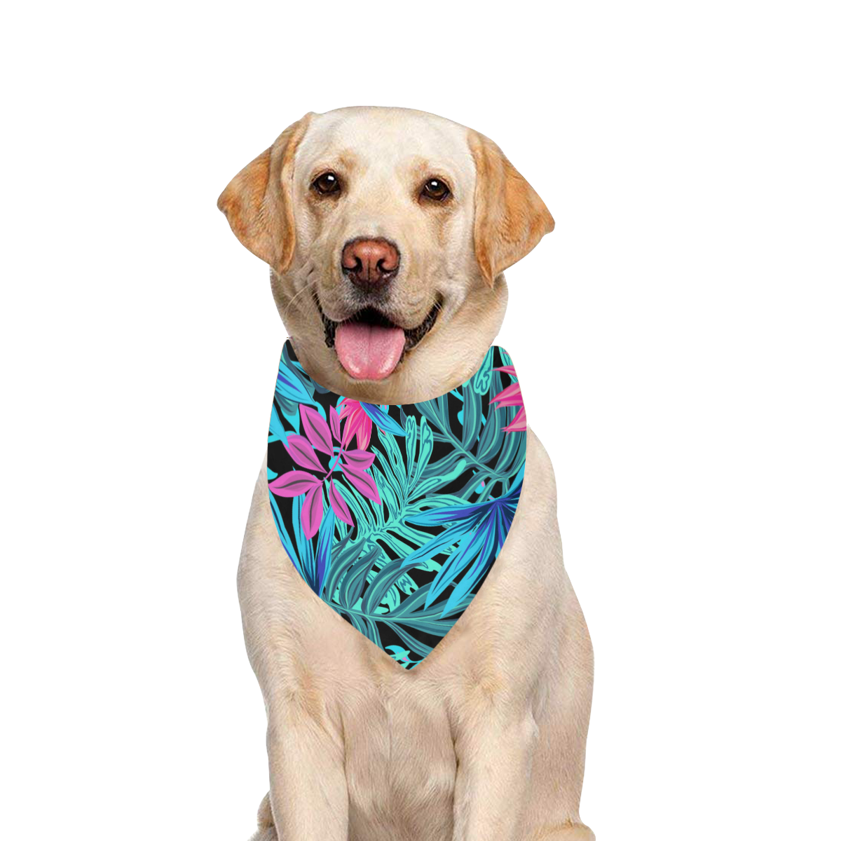 Tropical Aqua And Pink Leaves Pet Dog Bandana/Large Size