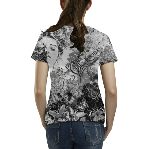 Lady and butterflies All Over Print T-Shirt for Women (USA Size) (Model T40)