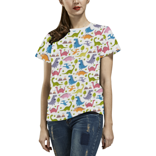 Dinosaur Pattern All Over Print T-shirt for Women/Large Size (USA Size) (Model T40)
