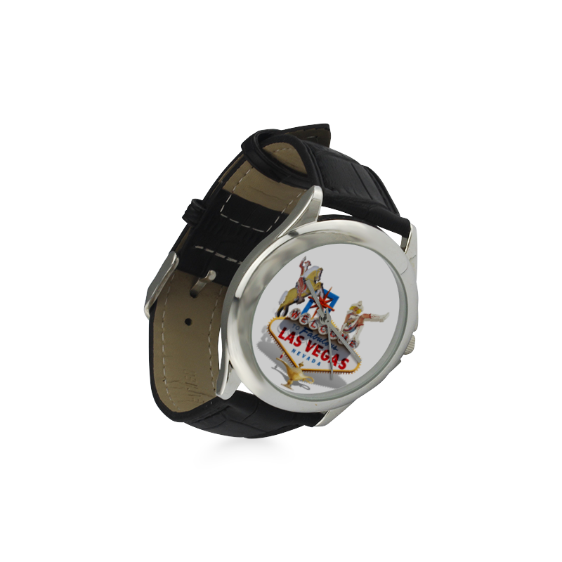 Las Vegas Welcome Sign Women's Classic Leather Strap Watch(Model 203)