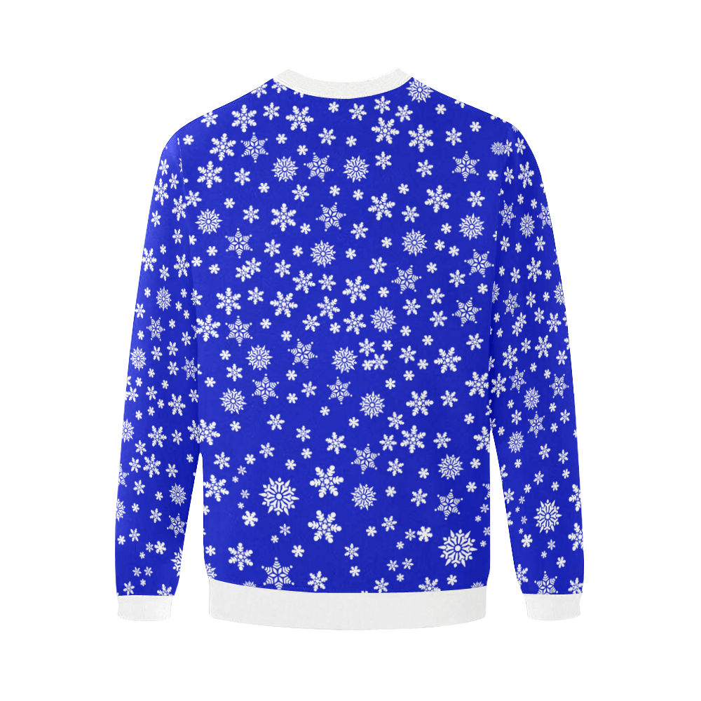 Christmas White Snowflakes on Blue Men's Oversized Fleece Crew Sweatshirt (Model H18)