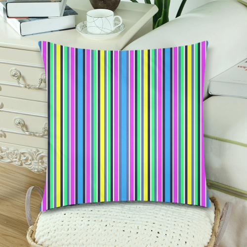 Vivid Colored Stripes 1 Custom Zippered Pillow Cases 18"x 18" (Twin Sides) (Set of 2)
