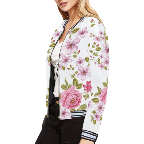 Pure Nature - Summer Of Pink Roses 1 All Over Print Bomber Jacket for Women (Model H21)